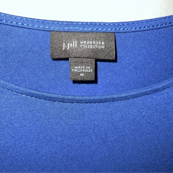 J. Jill Wearever Collection Blue Black Cap Sleeve Long Tunic Blouse Size Medium - Picture 3 of 5